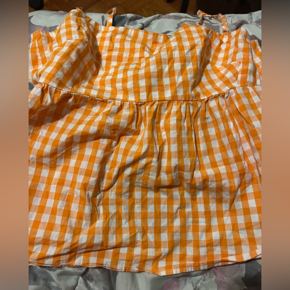 NWOT jcrew factory orange and white plaid top